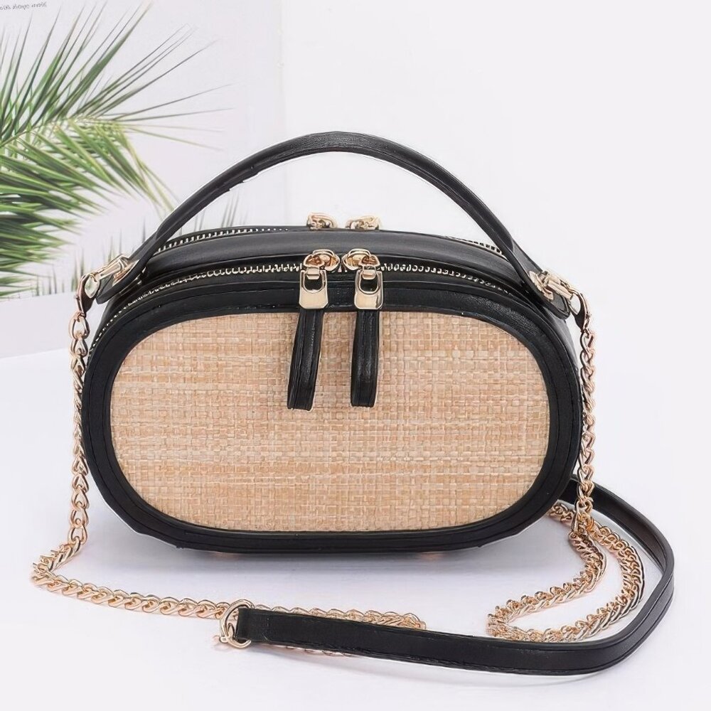 Faux Straw Bowling Bag